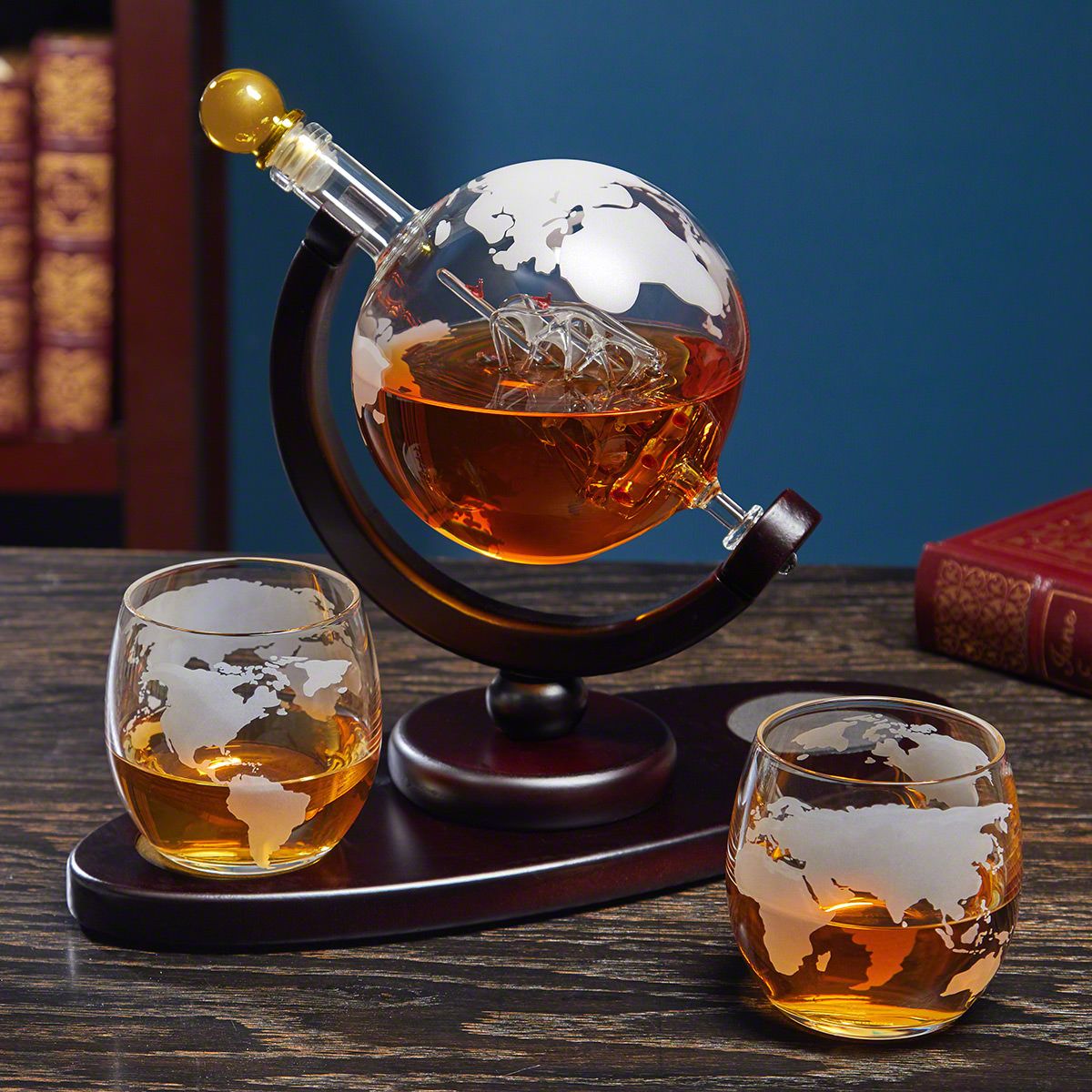 Larsen Whiskey Decanter Globe and Glassware Set