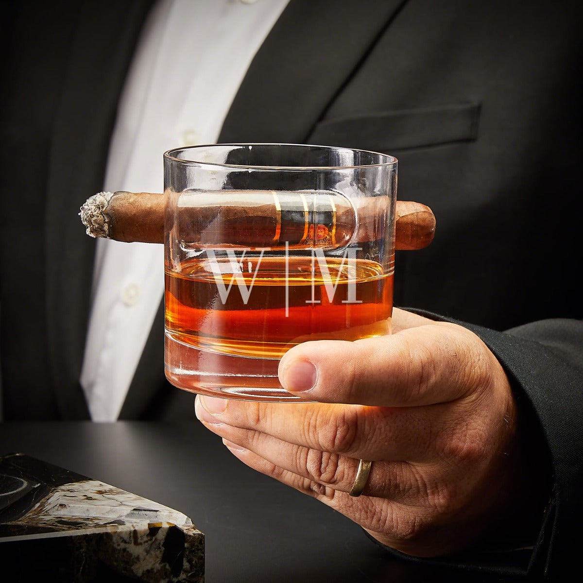 Oxley Custom Cigar Glasses and Bourbon Decanter Cigar Lover Gift Set
