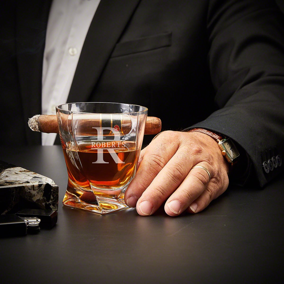 Personalized Twist Whiskey Cigar Glass