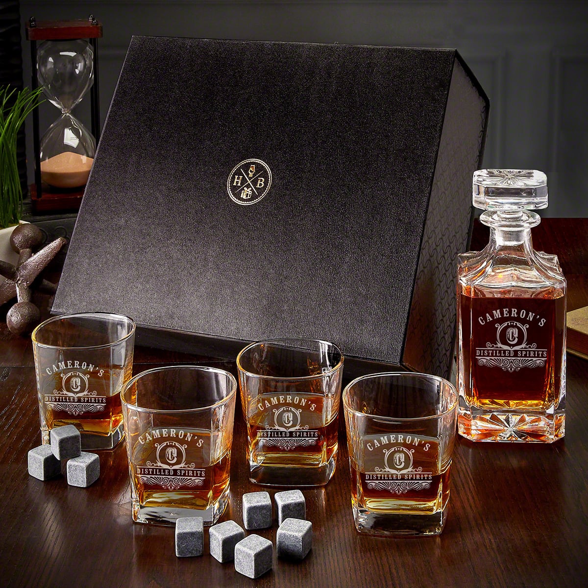Personalized Bourbon Decanter Luxury Box Set with Rocks Glasses - 7pc 