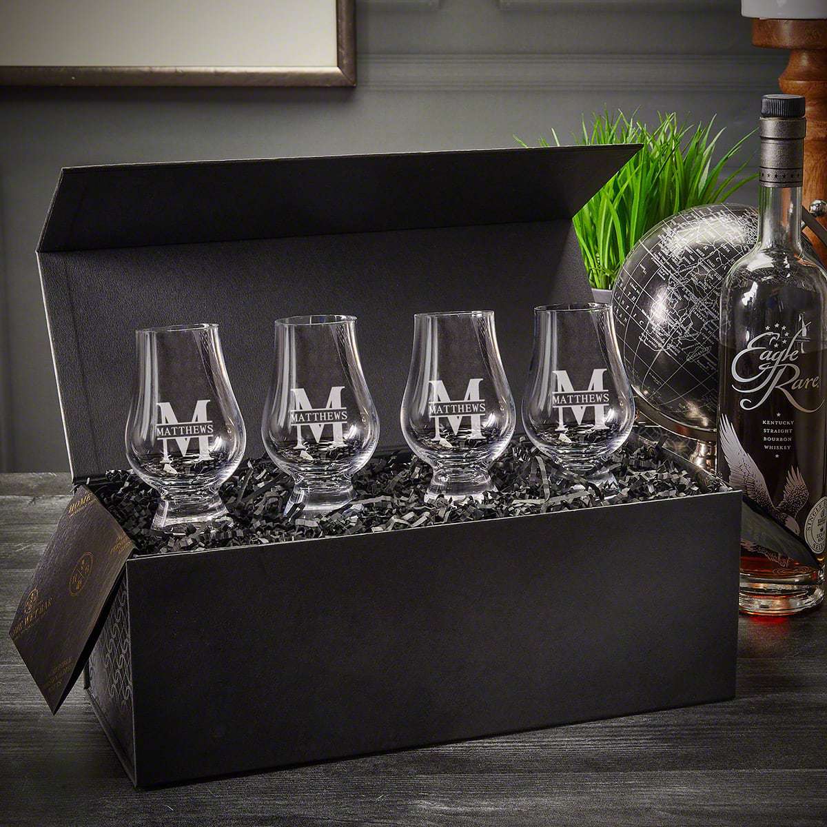 Customized Glencairn Whiskey Glasses and Luxury Box Set - 5pc 