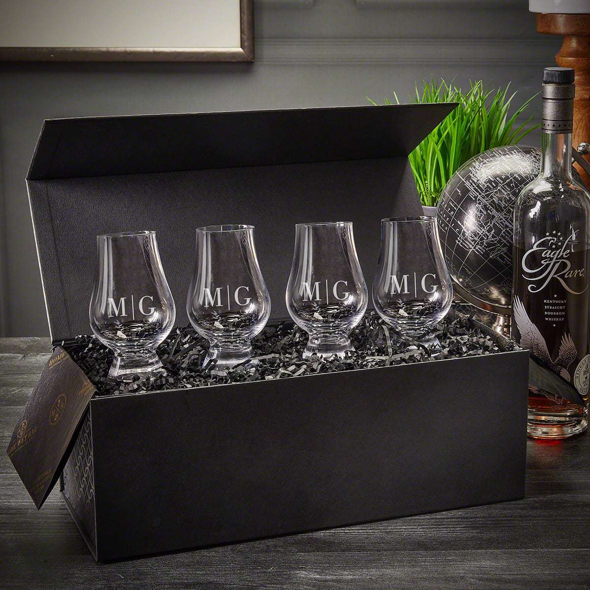 Monogrammed Glencairn Bourbon Glasses and Luxury Box Set- 5pc 