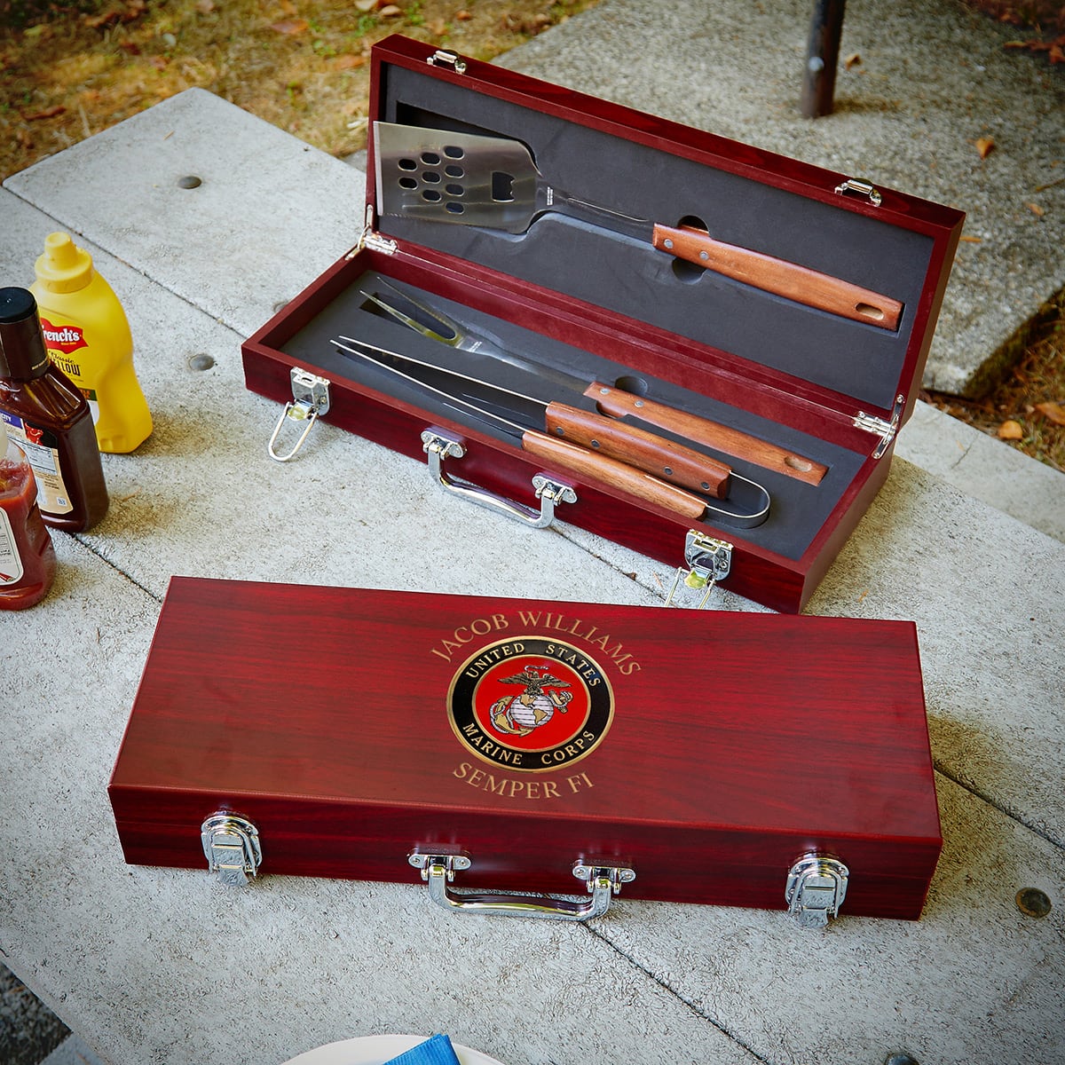 Marine Custom Grilling Tools Box Set US Marine Corps Gift