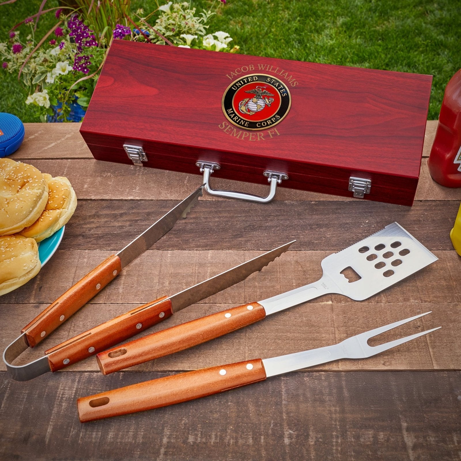 Marine Custom Grilling Tools Box Set US Marine Corps Gift