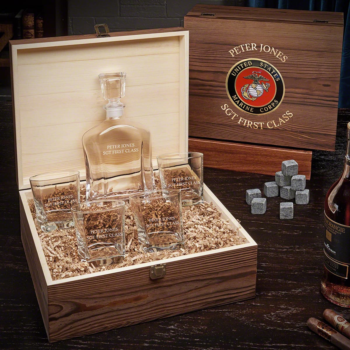 USMC Semper Fidelis Decanter Set popular - US Marine Corps Barware - Unique Gift for Marine Corps Retirement, Promotion or USMC Veteran