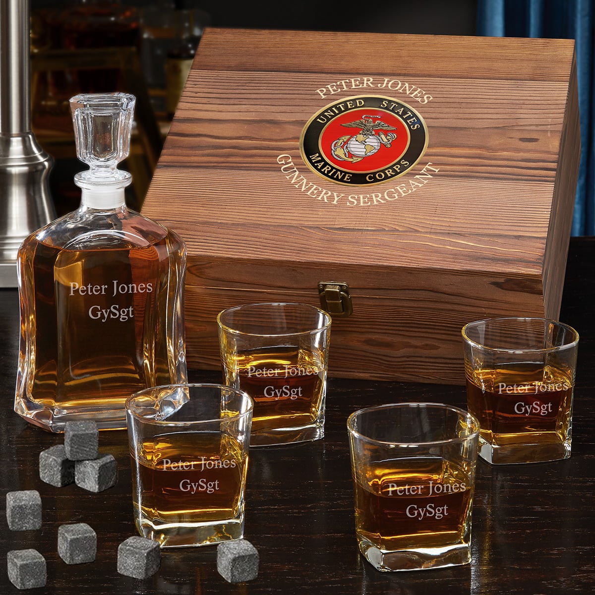 Marine Retirement Gift Personalized Argos Whiskey Decanter Set