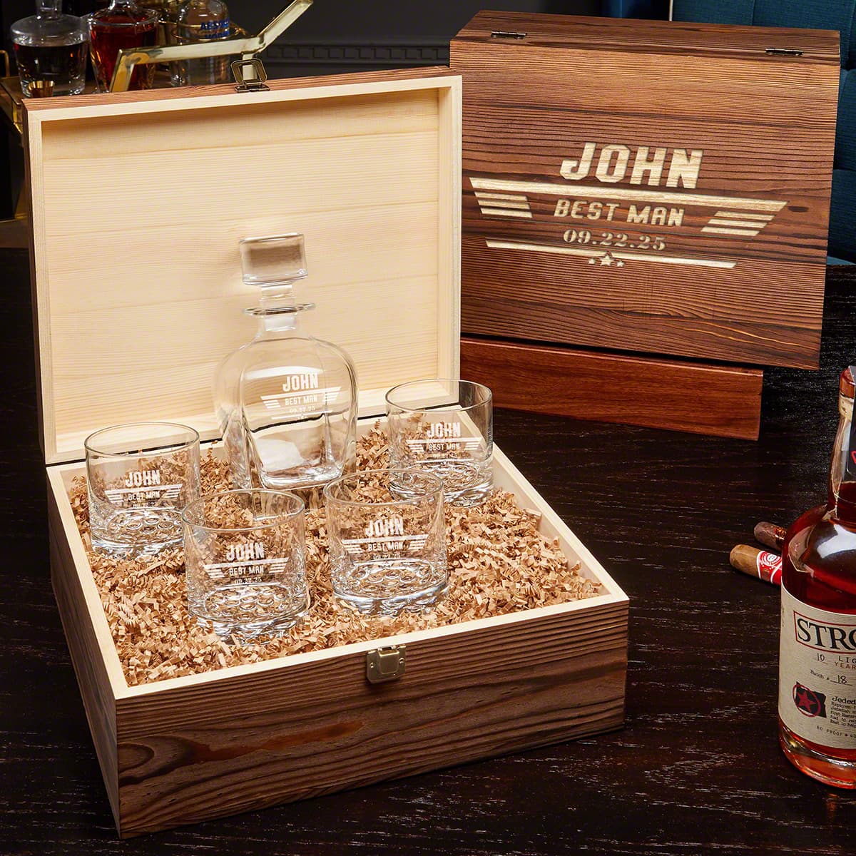 Custom Best Man Gift Box - 6pc Whiskey Box Set