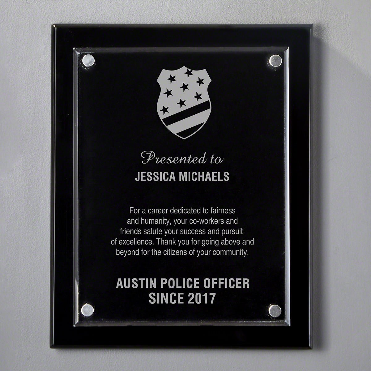 Medium Black Floating Acrylic Personalized Police Plaque