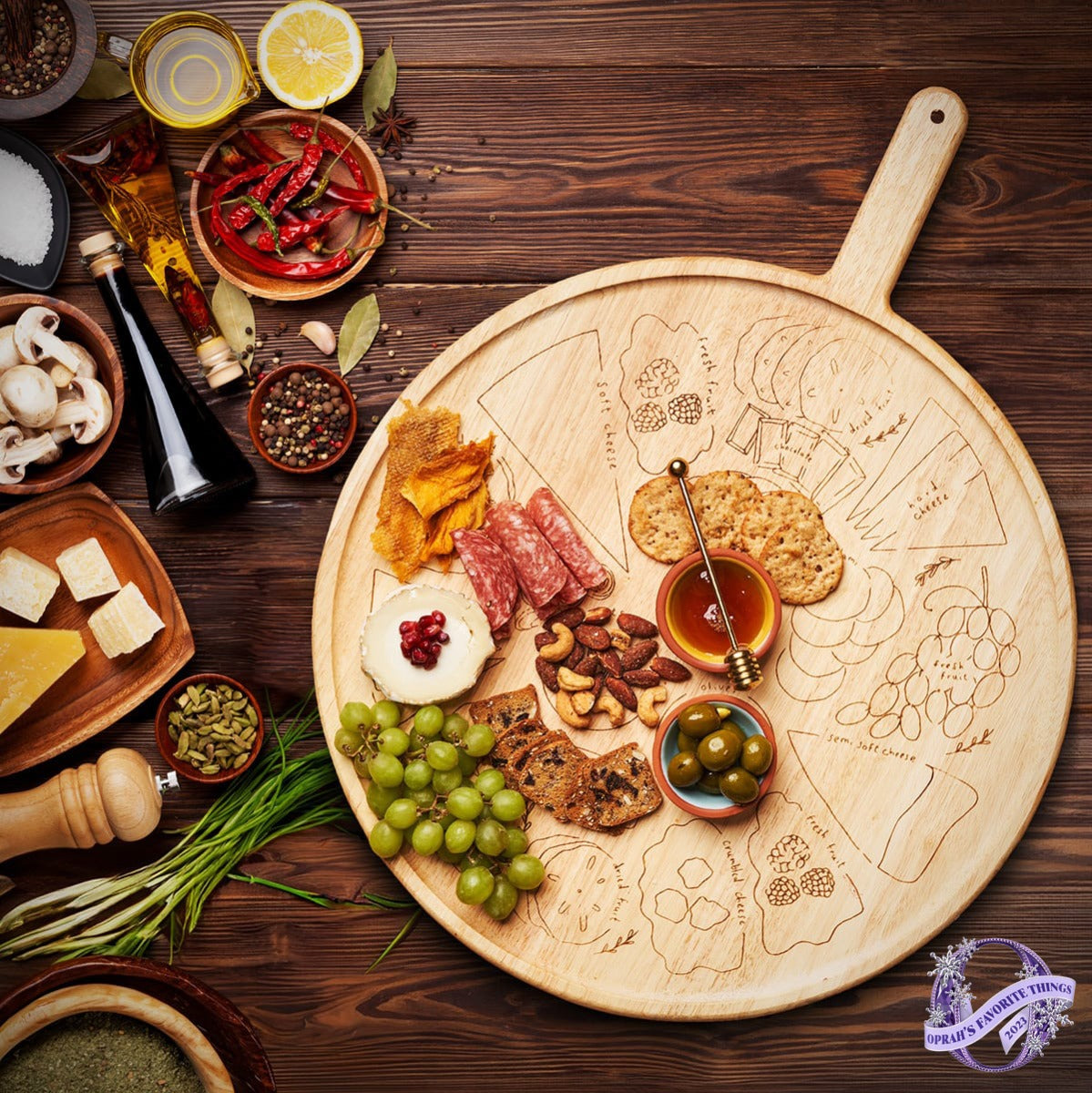 Arlo Wood Charcuterie Board with Placement Guide