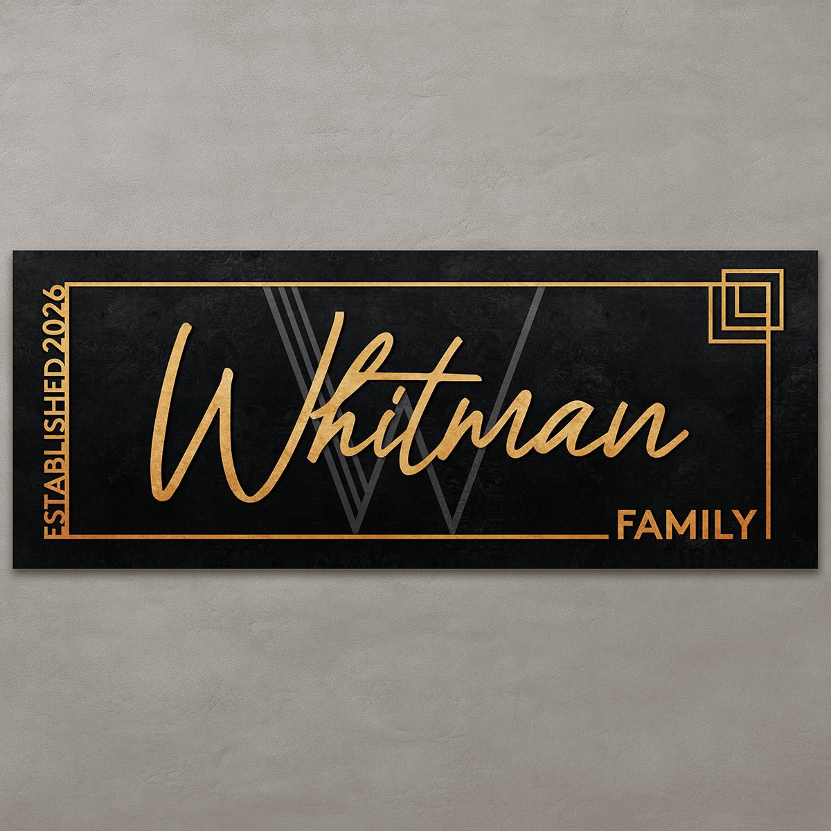 Modern Custom Family Name Sign, Black and Gold