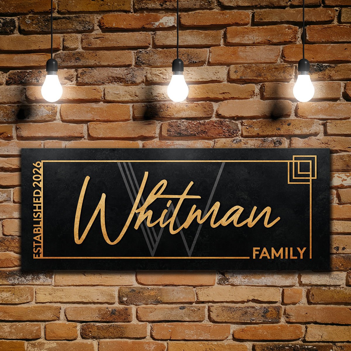 Modern Custom Family Name Sign, Black and Gold