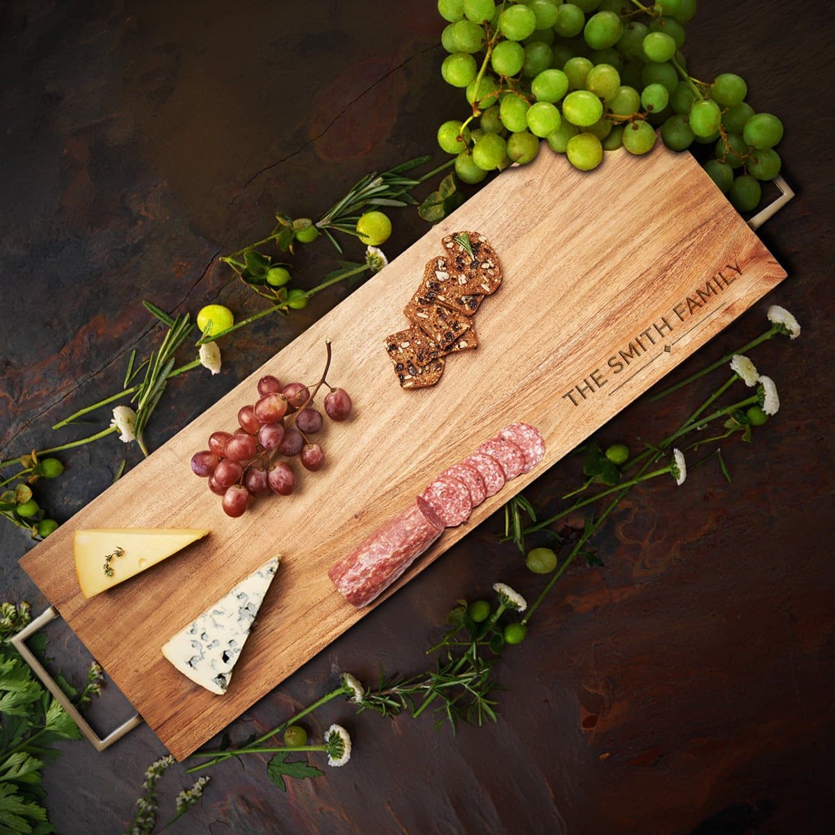 Northwood Large Personalized Charcuterie Board with Gold Handles