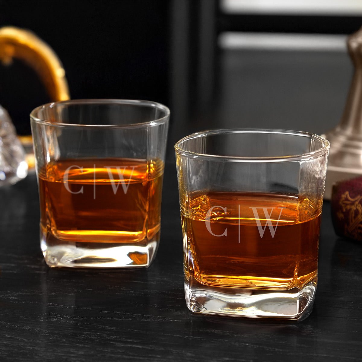 Monogram Etched Whiskey Glasses, Set of 2