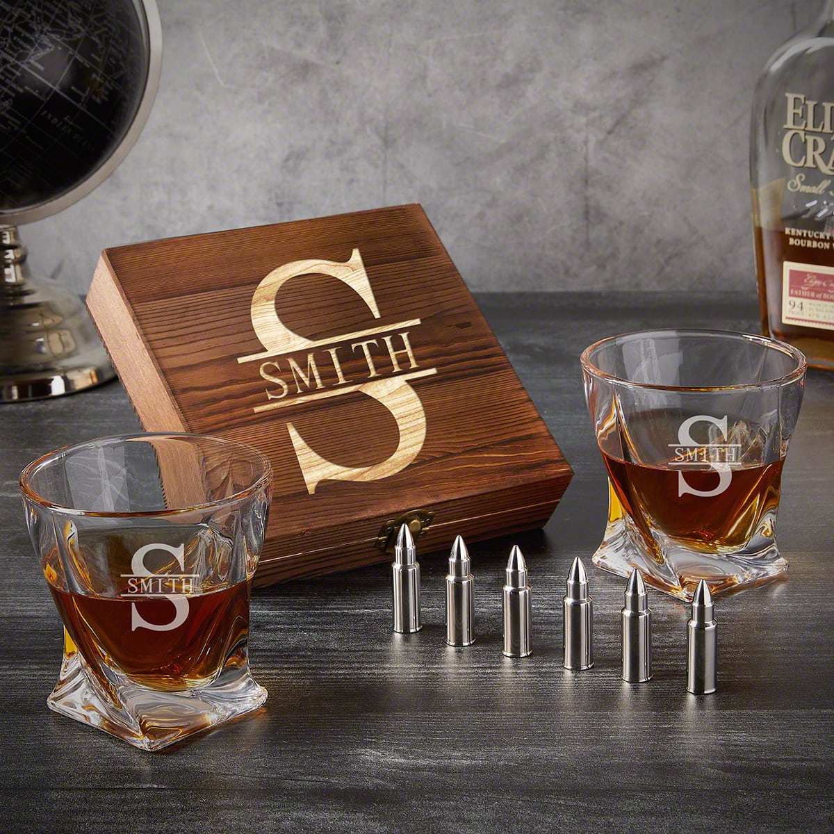 Monogrammed Bourbon Stones Gift Set with Twist Glasses