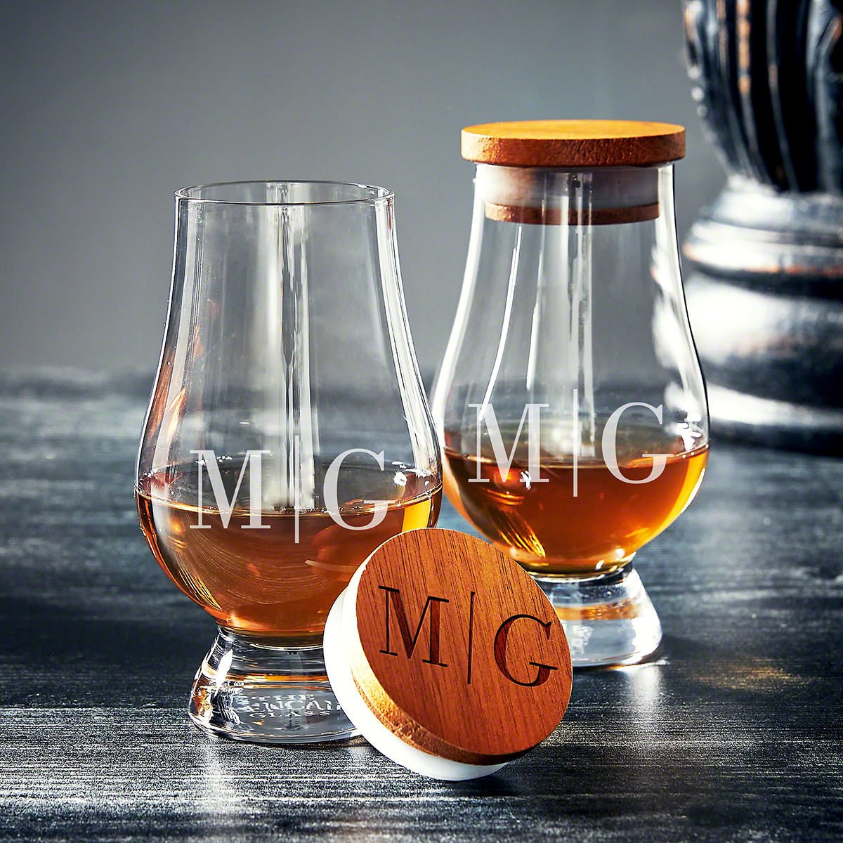 Monogrammed Glencairn Glasses with Lids