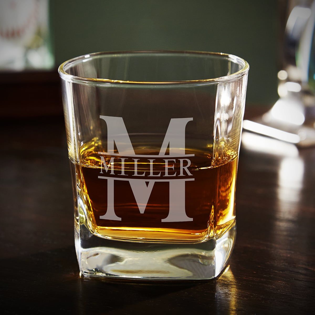 Monogrammed Square Rocks Glass