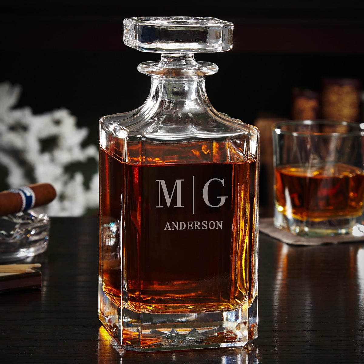 Monogrammed Whiskey Decanter with Glass Stopper