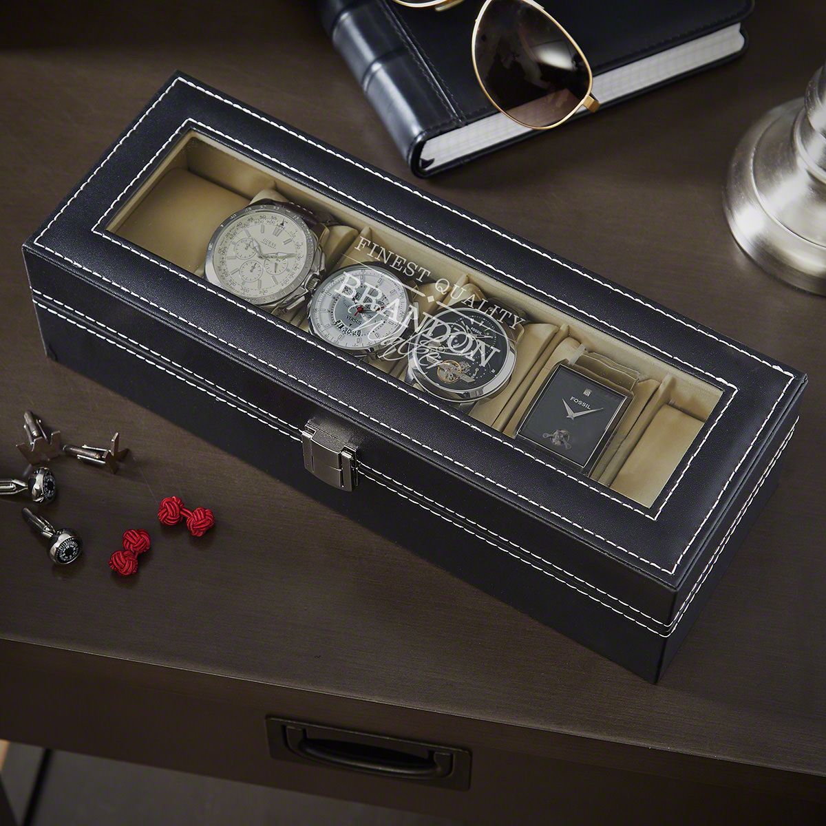 Timeless Engraved Black Leather Watch Box