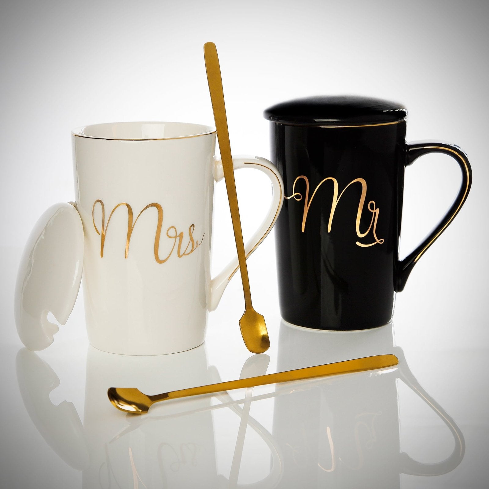 Mr & Mrs Ceramic Coffee Mugs with Lids