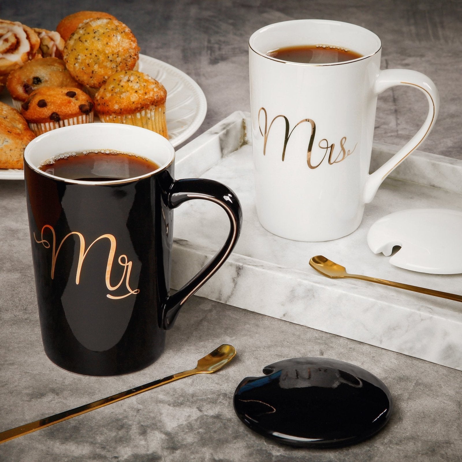 Mr & Mrs Ceramic Coffee Mugs with Lids