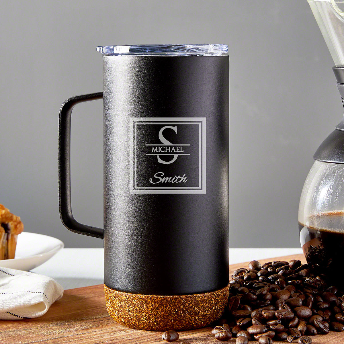 10hr Copper Insulated Custom Coffee Travel Mug with Handle and Cork Bottom