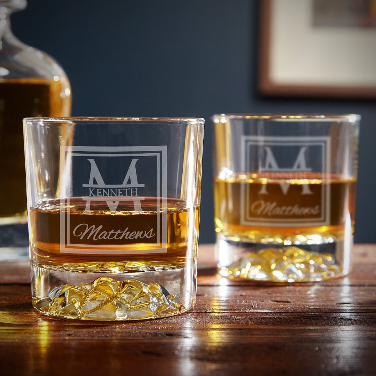 Vintage Glacier Bottom Custom Whiskey Glasses - Set of 2