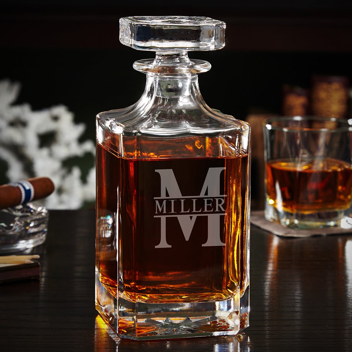 Monogrammed Whiskey Decanter with Glass Stopper