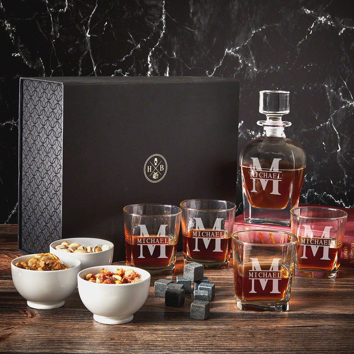 11pc Bourbon & Treats Engraved Gift Set - Luxury Box