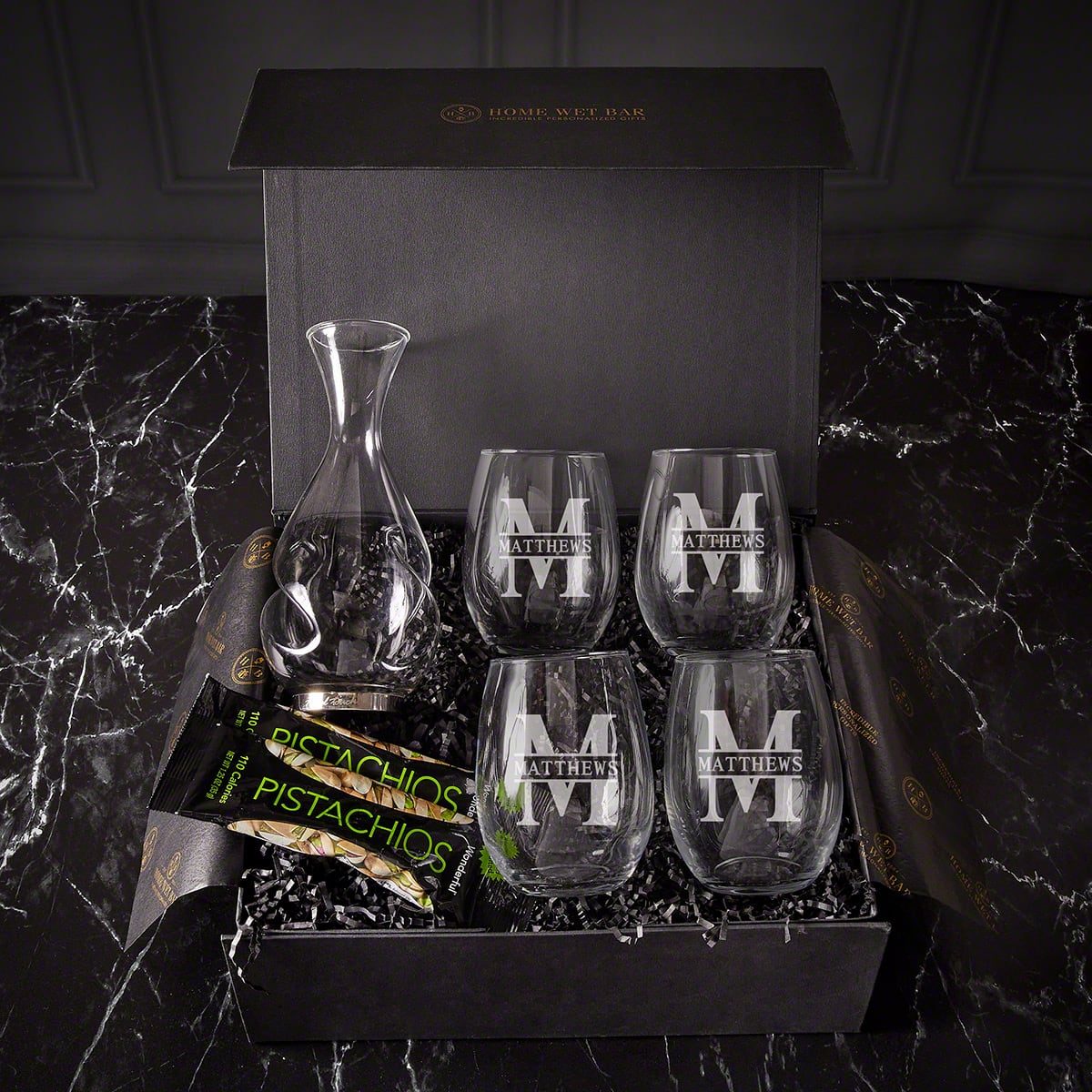 Wine Aerating Decanter & Stemless Wine Glasses Luxury Box Set