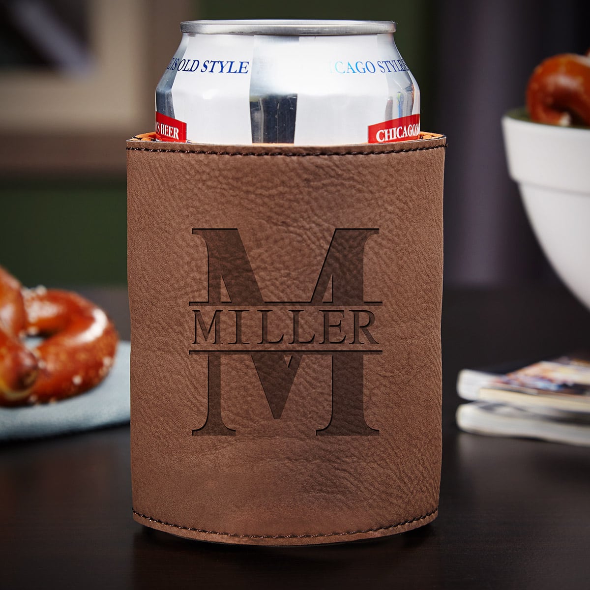 Personalized Beer Can Cooler, Chestnut