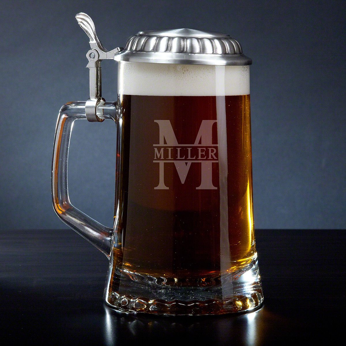 Engraved Beer Stein with Pewter Lid