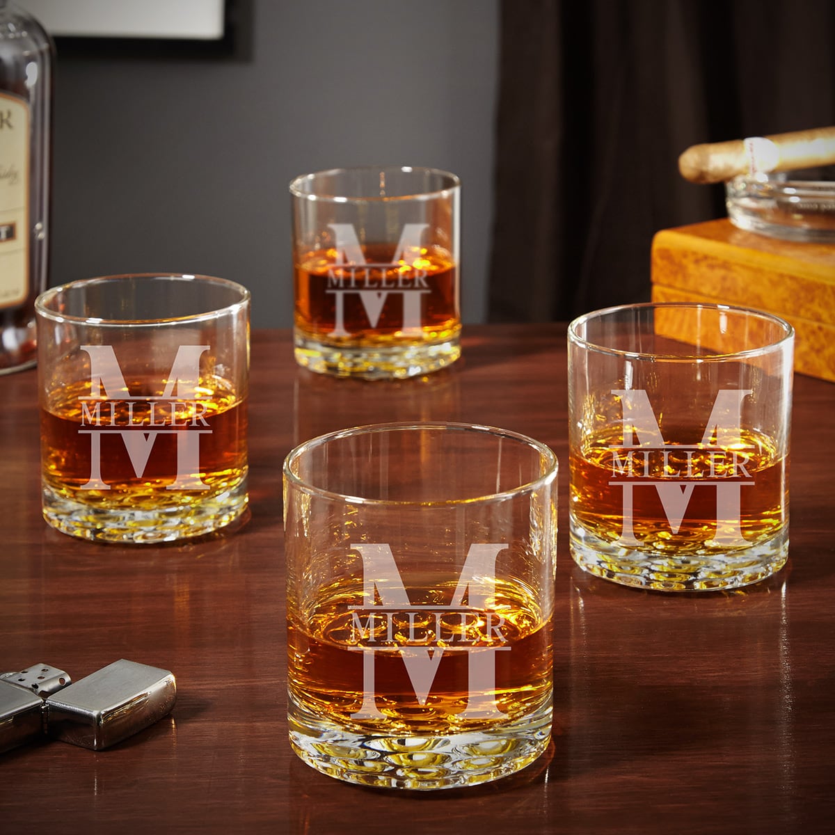 Personalized Buckman Whiskey Glasses, Set of 4