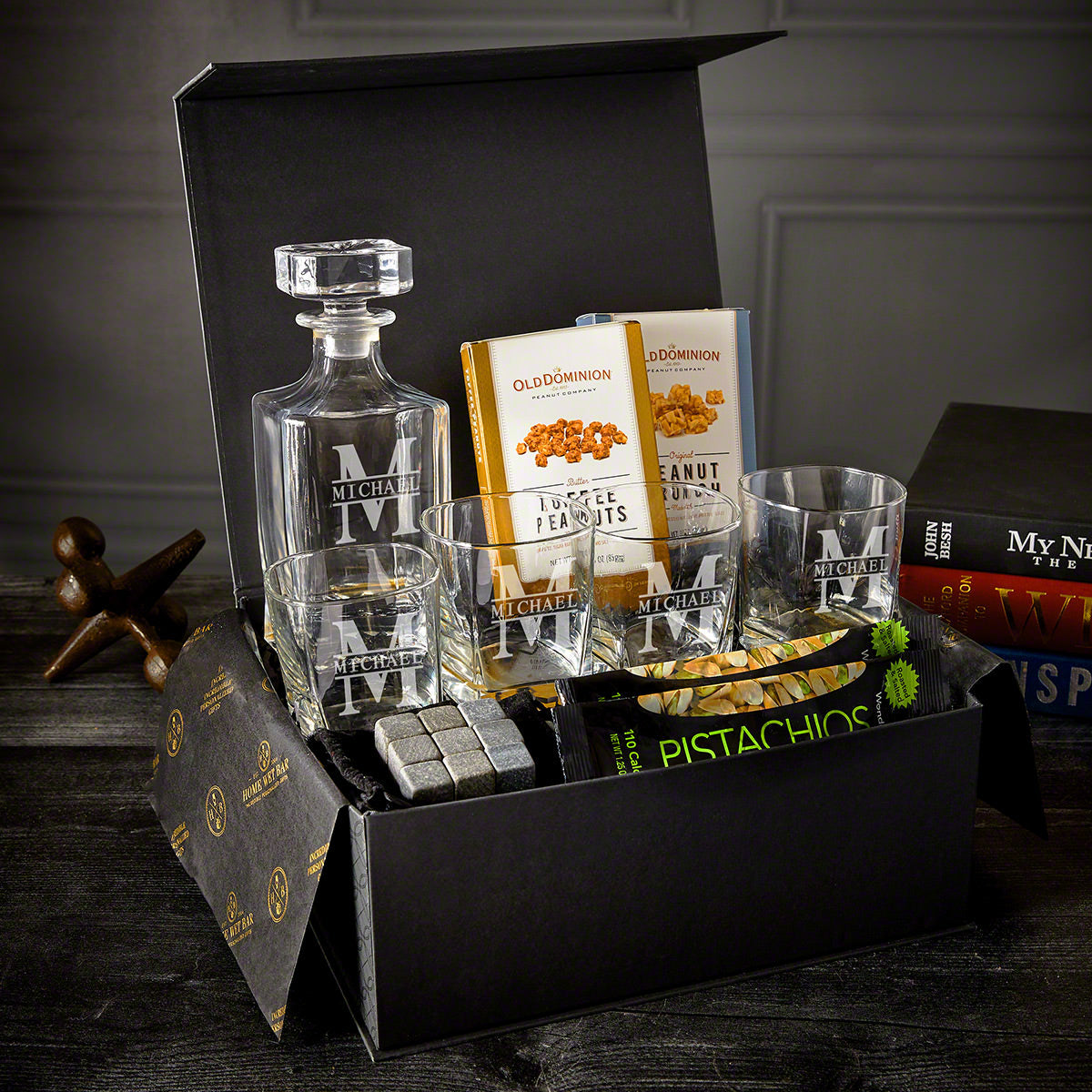 Personalized Whiskey Decanter & Food Gift Set - 11 pc Luxury Box
