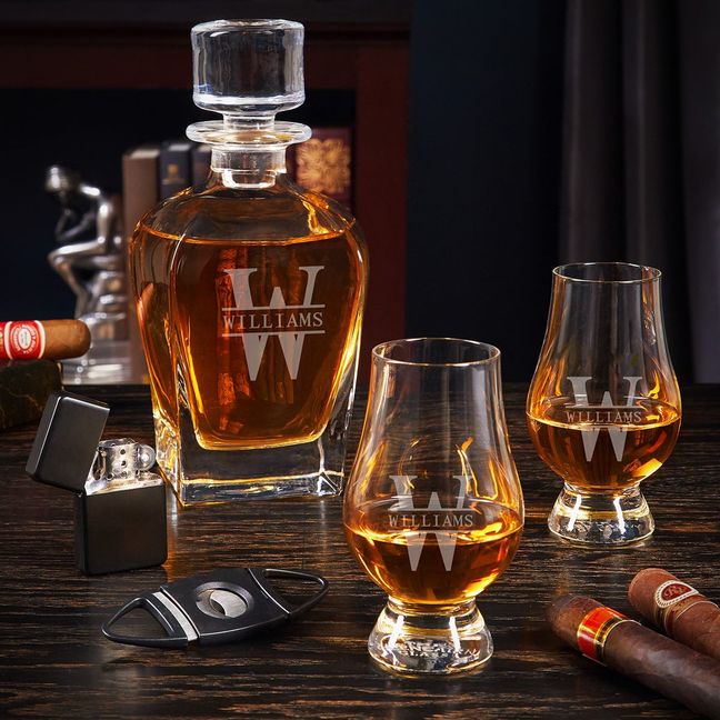 Personalized Bourbon Decanter Set with Glencairn Glasses - 5pc