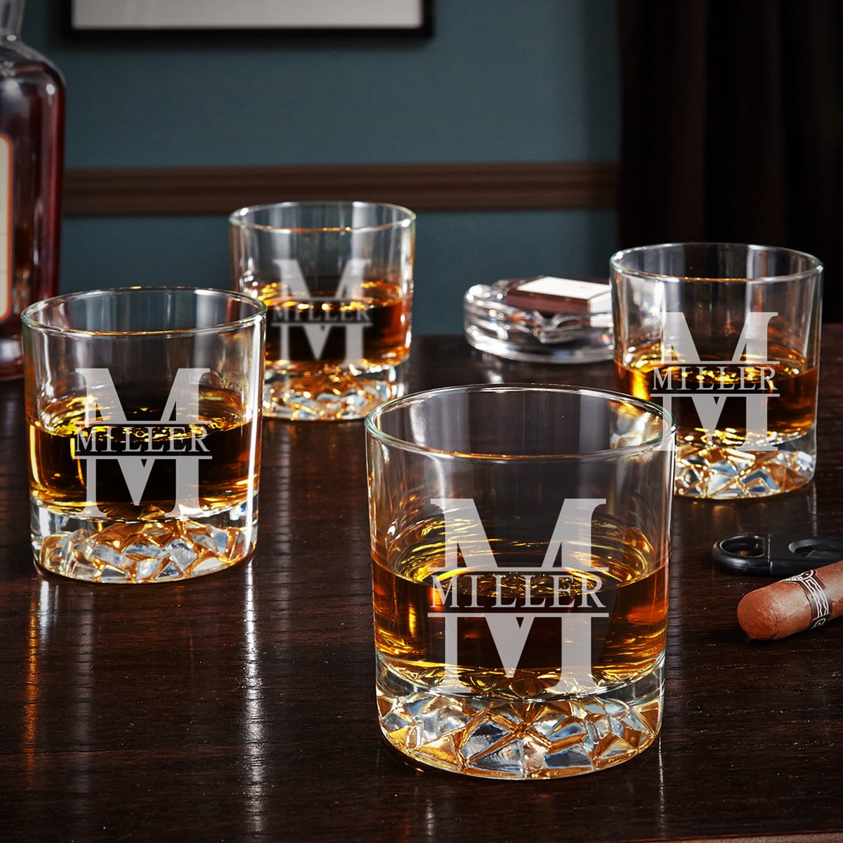 Personalized Glacier Bottom Whiskey Glasses - Vintage Inspired Set of 4
