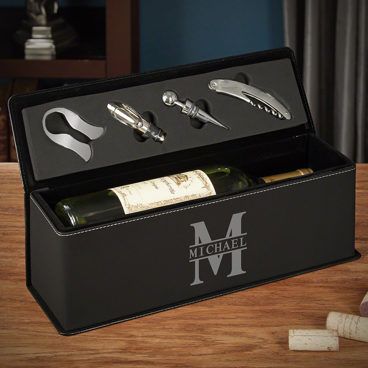 Personalized Leather Wine Gift Box