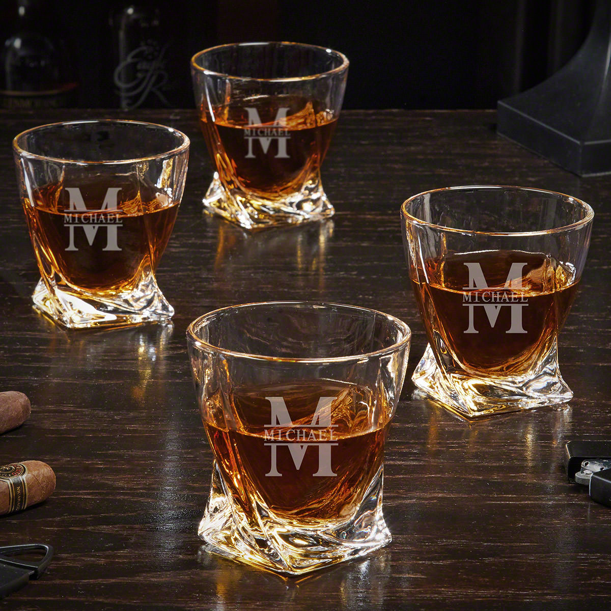 Set of 4 Twist Personalized Whiskey Glasses