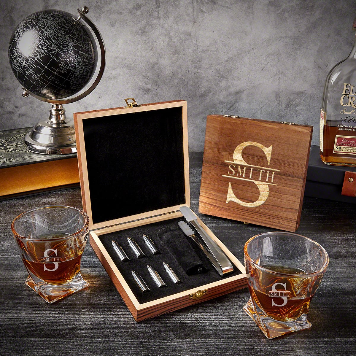 Monogrammed Bourbon Stones Gift Set with Twist Glasses 