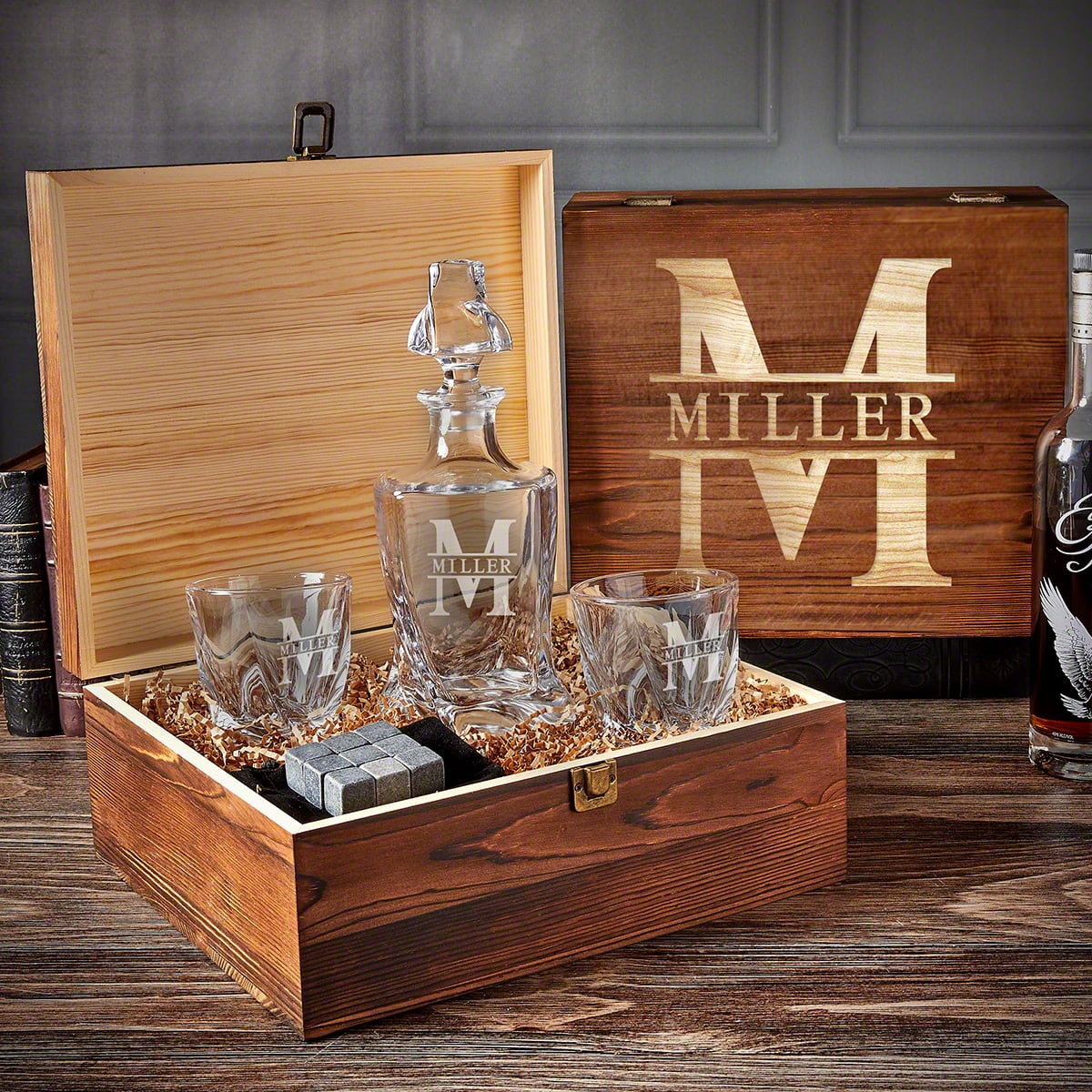 Personalized Vincente Bourbon Decanter Set with Glasses and Gift Box - 5pc