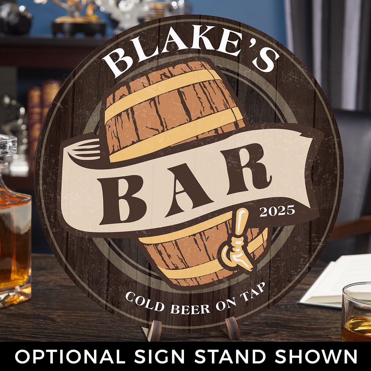 Old Fashioned Beer Barrel Custom Wooden Bar Sign
