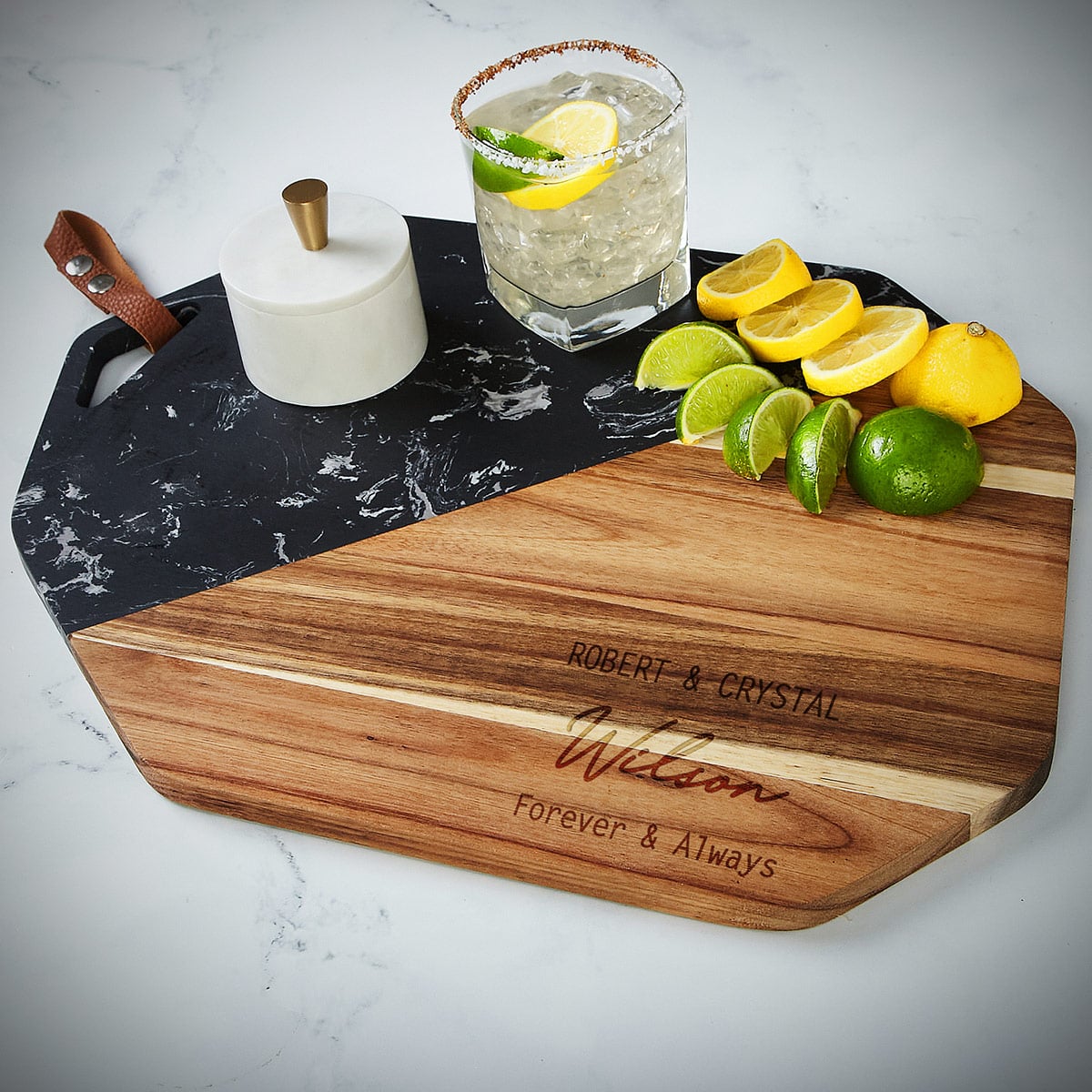 Opulent Custom Large Charcuterie Board - Acacia Wood and Black Marble Cheese Board