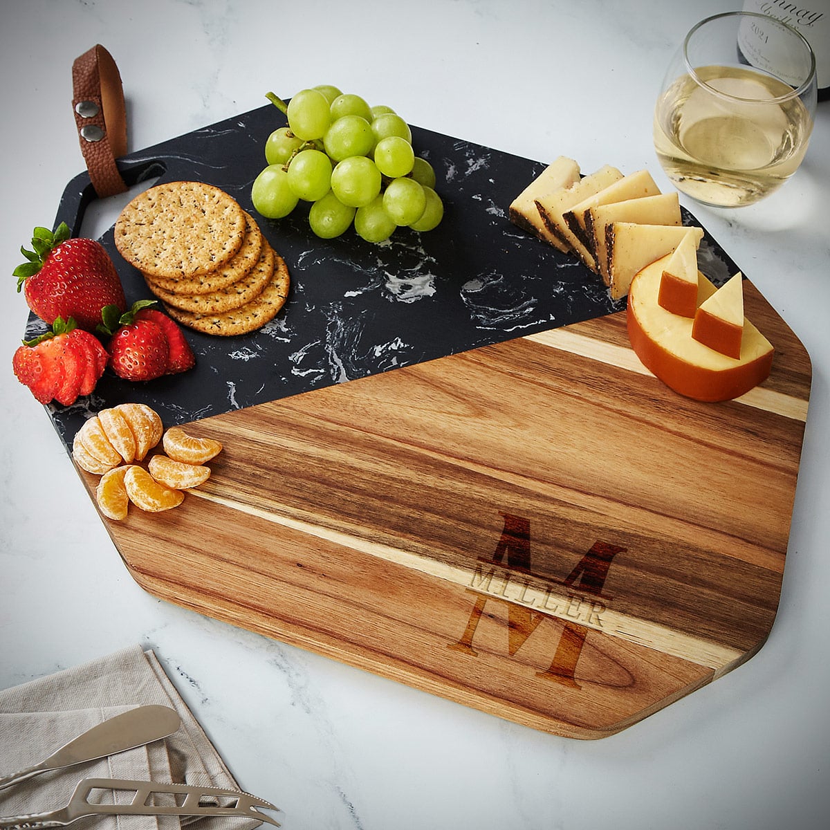 Handcrafted charcuterie board made of exotic high quality woods