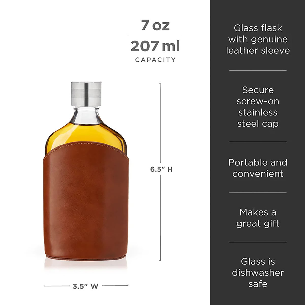 Parker Custom Glass Flask with Brown Leather Wrap