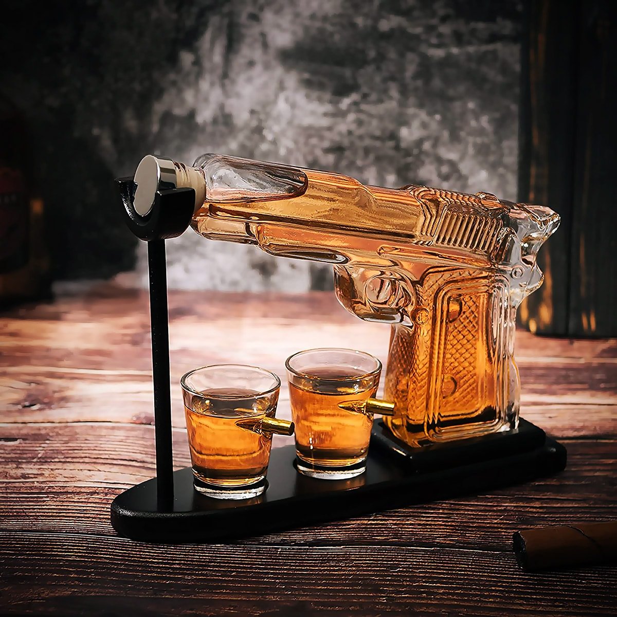 Paxton Gun Decanter with Bullet Shot Glasses