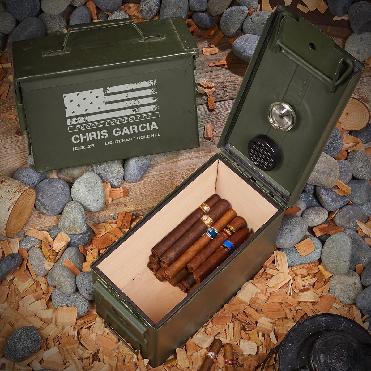 Personalized 50 Cal Ammo Box Cigar Humidor Military Gift