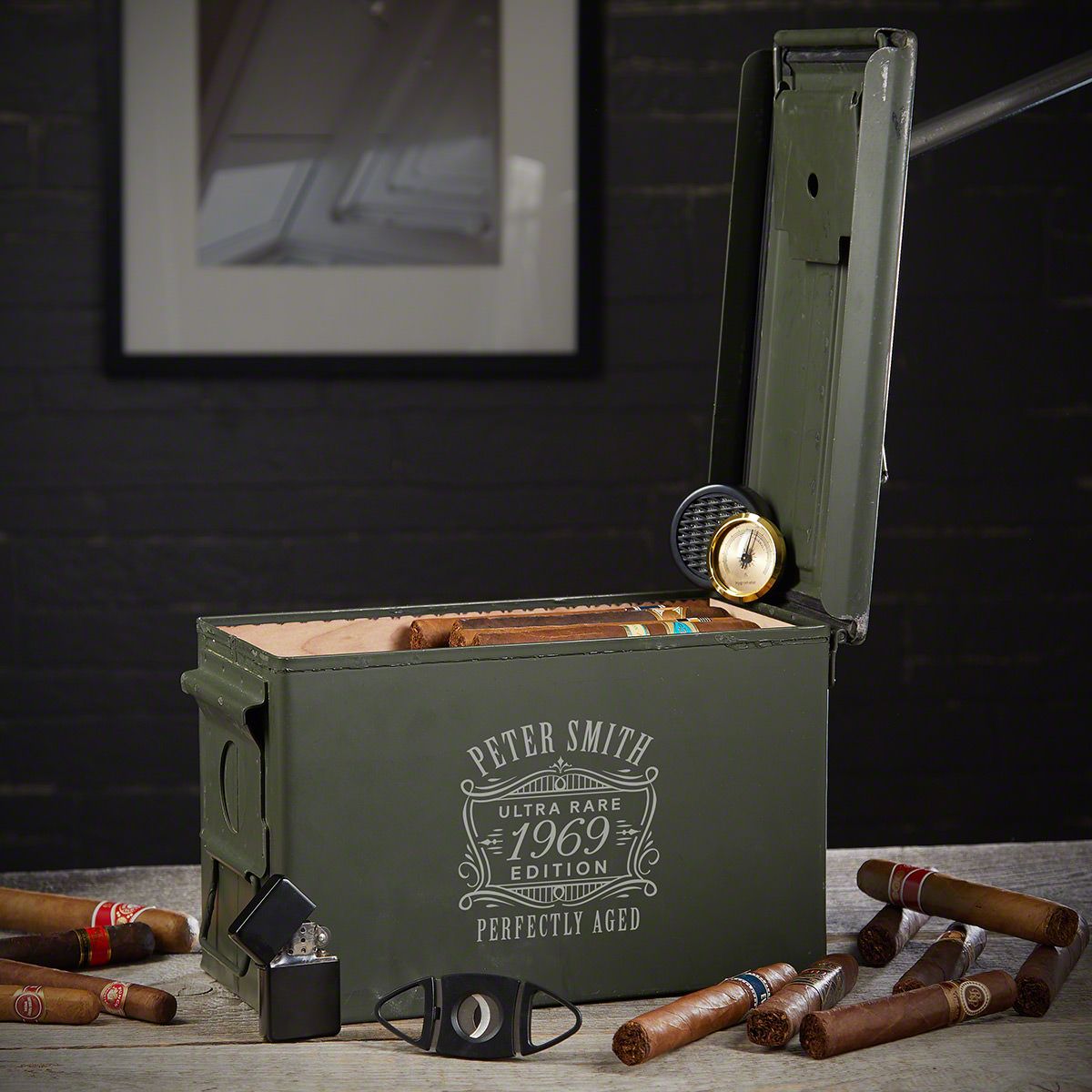 Personalized 50 Cal Cigar Humidor Military Gift