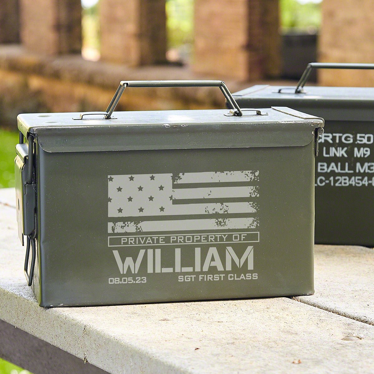 Personalized 50 Caliber Ammo Box Can