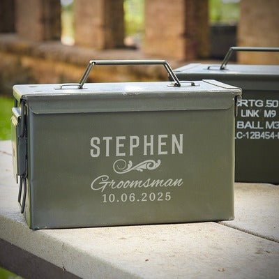 Personalized Ammo Can & Whiskey Groomsmen Gift Set - 5pc