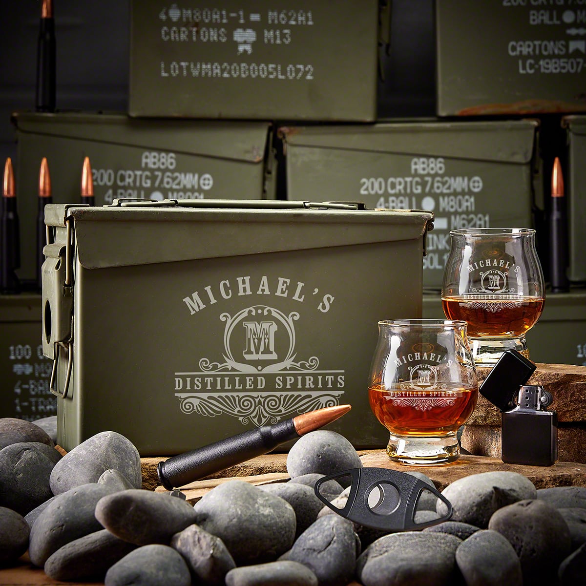 Personalized Ammo Can with Bourbon Trail Glasses Set