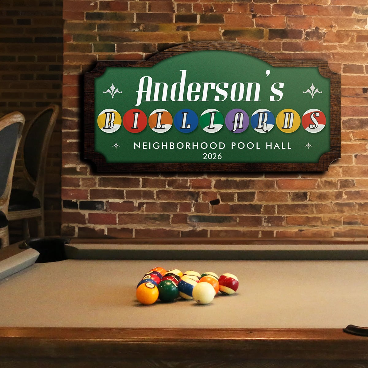 Personalized Billiard Hall Wooden Sign